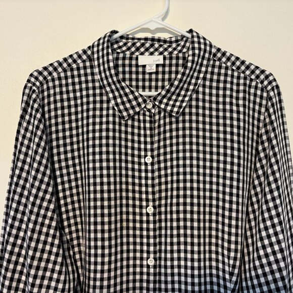 J. Jill Women's Plus Classic B/W Gingham Check Button-Front Shirt Top Blouse 2X - Picture 2 of 9